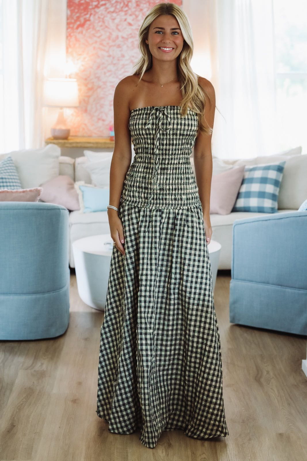 Check Yes Maxi Dress - Black and Taupe, Medium | Hazel and Olive | Boutique Fashion
