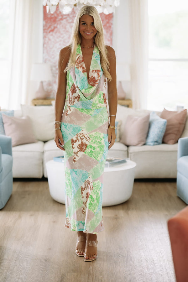 Hazel & Olive SM/D20933C Showtime Maxi Dress - Green and Pink