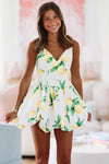 Refreshing Lemon Mini Dress - White, Yellow and Green-Hazel & Olive SM/D20935D-Small-