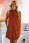 Hazel & Olive SM/D20949A Born to Outshine Suede Mini Dress - Camel