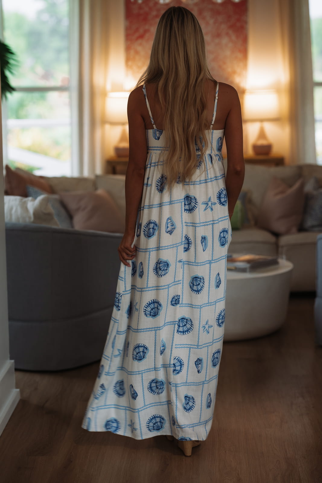 11:11 Seashells Maxi Dress - White and Blue – Hazel & Olive