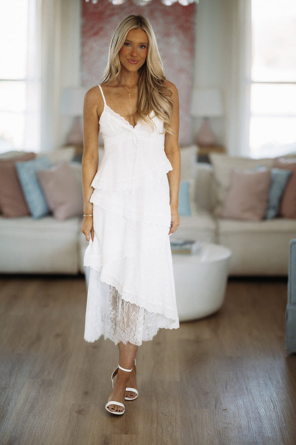Hazel & Olive SM/D21113A The Coastal Lace Eyelet Midi Dress - White