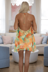 Hazel & Olive SM/D21209B Sunset Cabana Mini Dress - Orange and Green