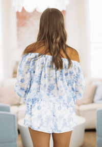 Hazel & Olive SM/R30062A Meadow Creek Toile Romper - Blue and White