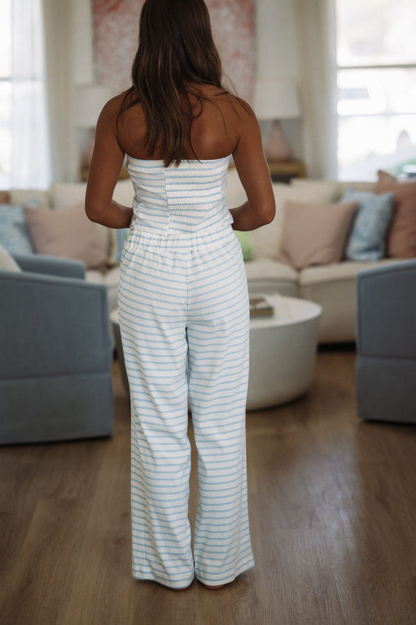 Hazel & Olive SM/SET90063A Relax & Unwind Top and Pants Set - White and Blue