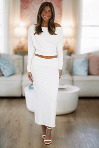 Hazel & Olive SM/SET90073A Moonbeam Top and Maxi Skirt Set - White