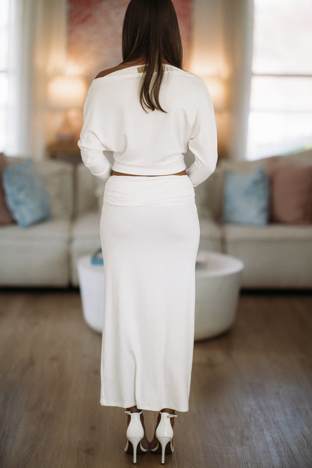 Hazel & Olive SM/SET90073A Moonbeam Top and Maxi Skirt Set - White