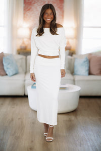 Hazel & Olive SM/SET90073A Moonbeam Top and Maxi Skirt Set - White