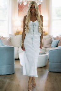 Hazel & Olive SM/SET90080A Unwritten Chapter Top and Maxi Skirt Set - Light Blue and Off White
