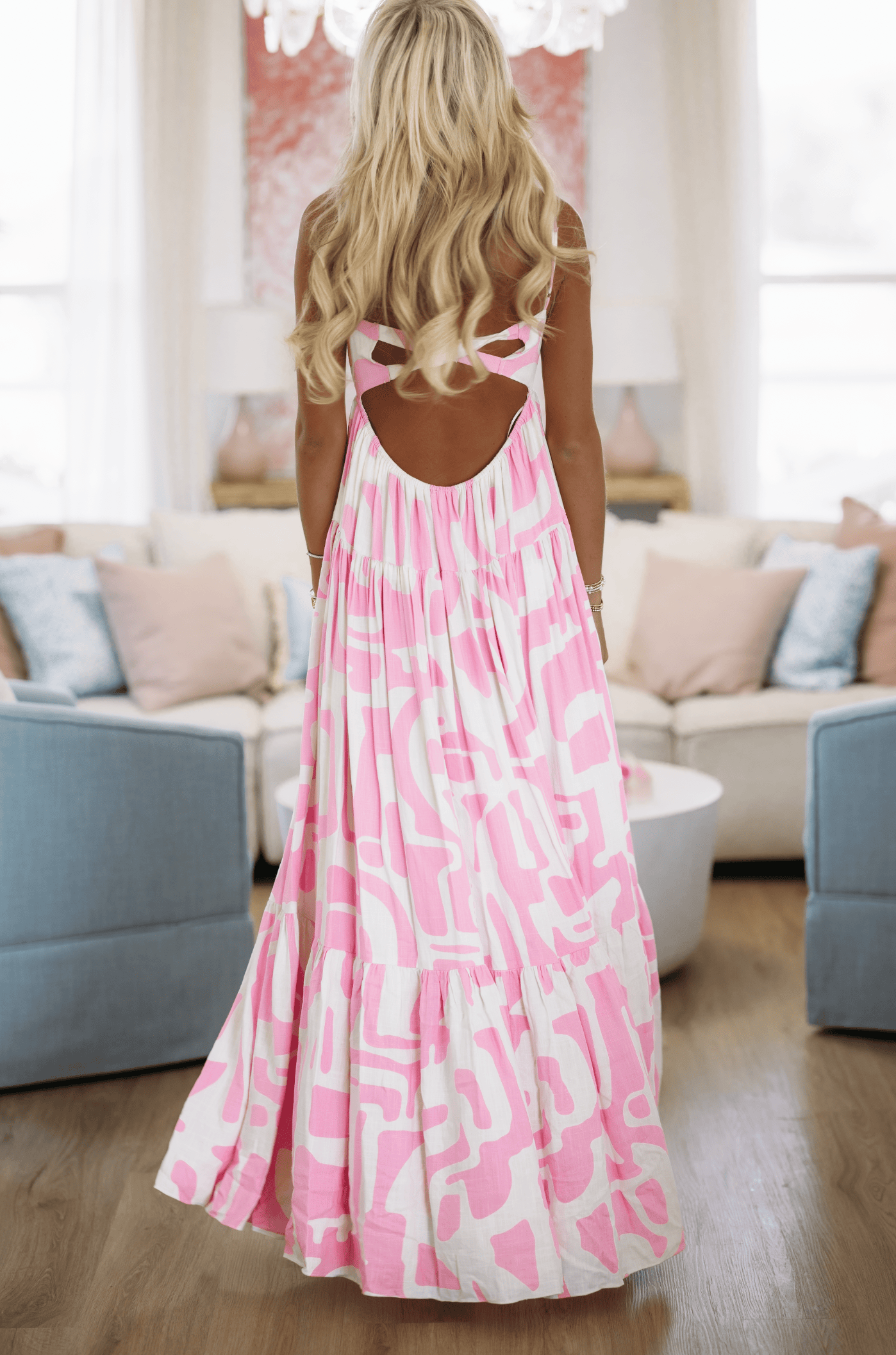Caviar Dreams Print Maxi Dress - Pink and White, Small | Hazel and Olive
