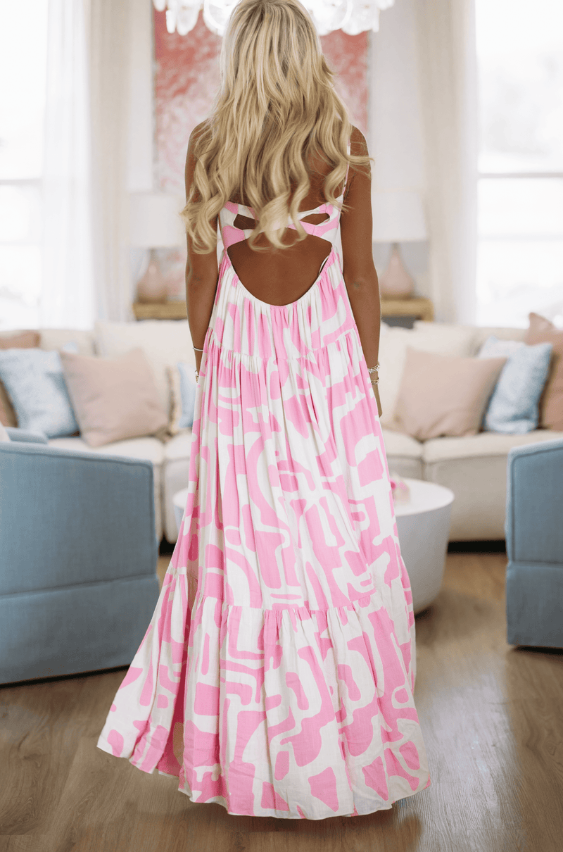 Caviar Dreams Print Maxi Dress - Pink and White - XS