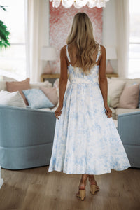 HAZEL & OLIVE SMHO/D20849L Hibiscus Maxi Dress - Light Blue and White