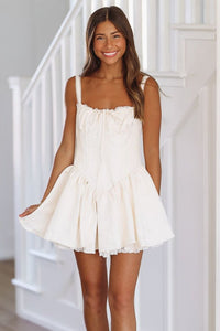 Sparks Fly Satin Mini Dress - Ivory-HAZEL & OLIVE-Small-