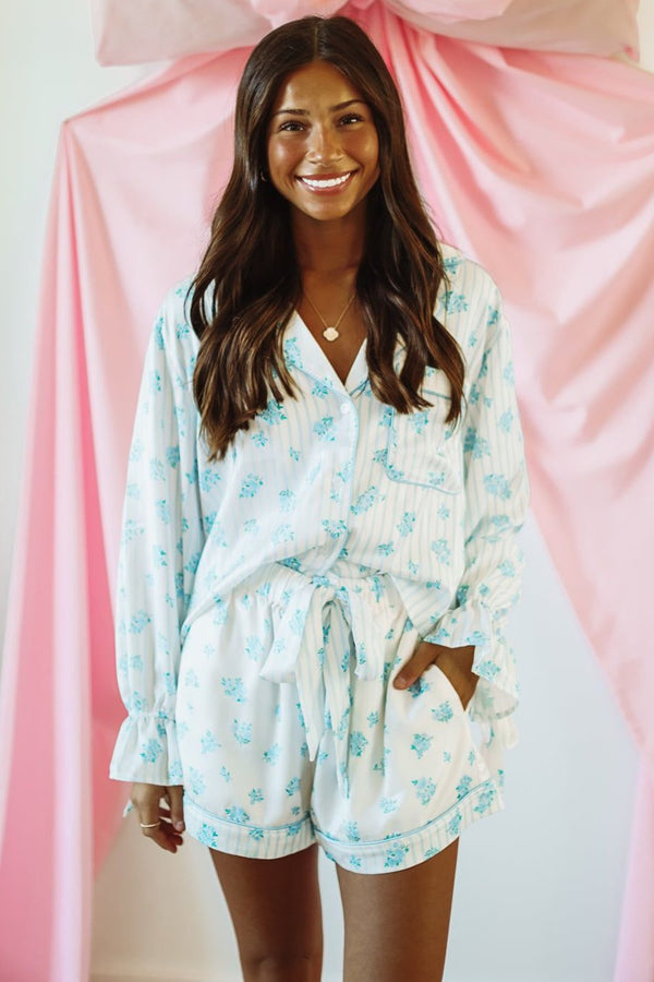 Spectacular Sleeping Pajama Set - Light Blue and White-HAZEL & OLIVE IPT39455/05-Small-