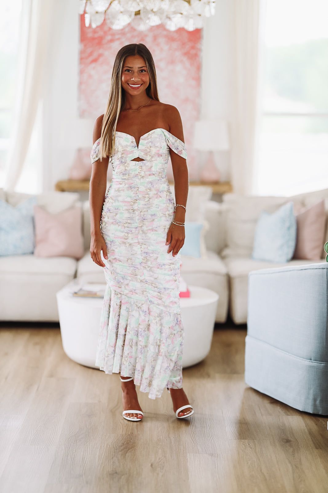 Spring Fairies Maxi Dress - White, Green and Pink - Small Spring Fairies Maxi Dress - White, Green and Pink - Small