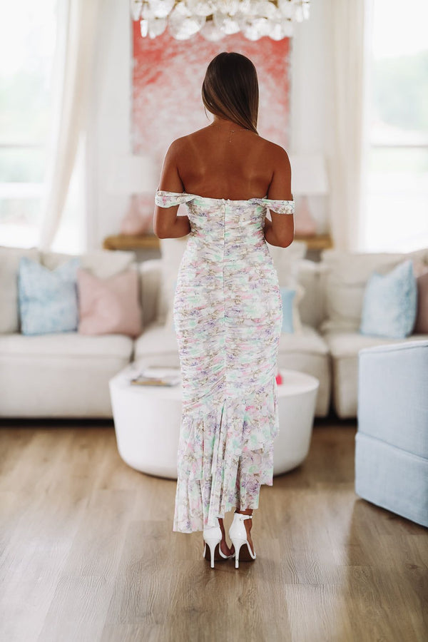 Spring Fairies Maxi Dress - White, Green and Pink-HAZEL & OLIVE-Small-