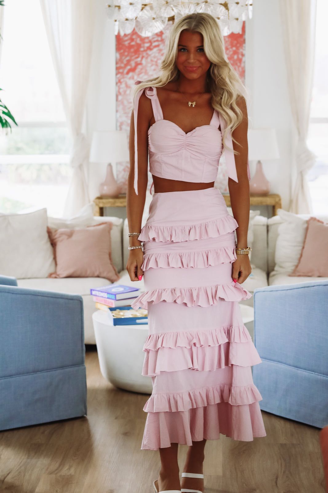 pink dress full skirt Pink Tailored Full Skirt Midi Dress