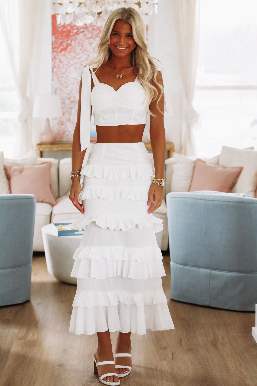 Spring Muse Ruffle Maxi Skirt White – Hazel Olive