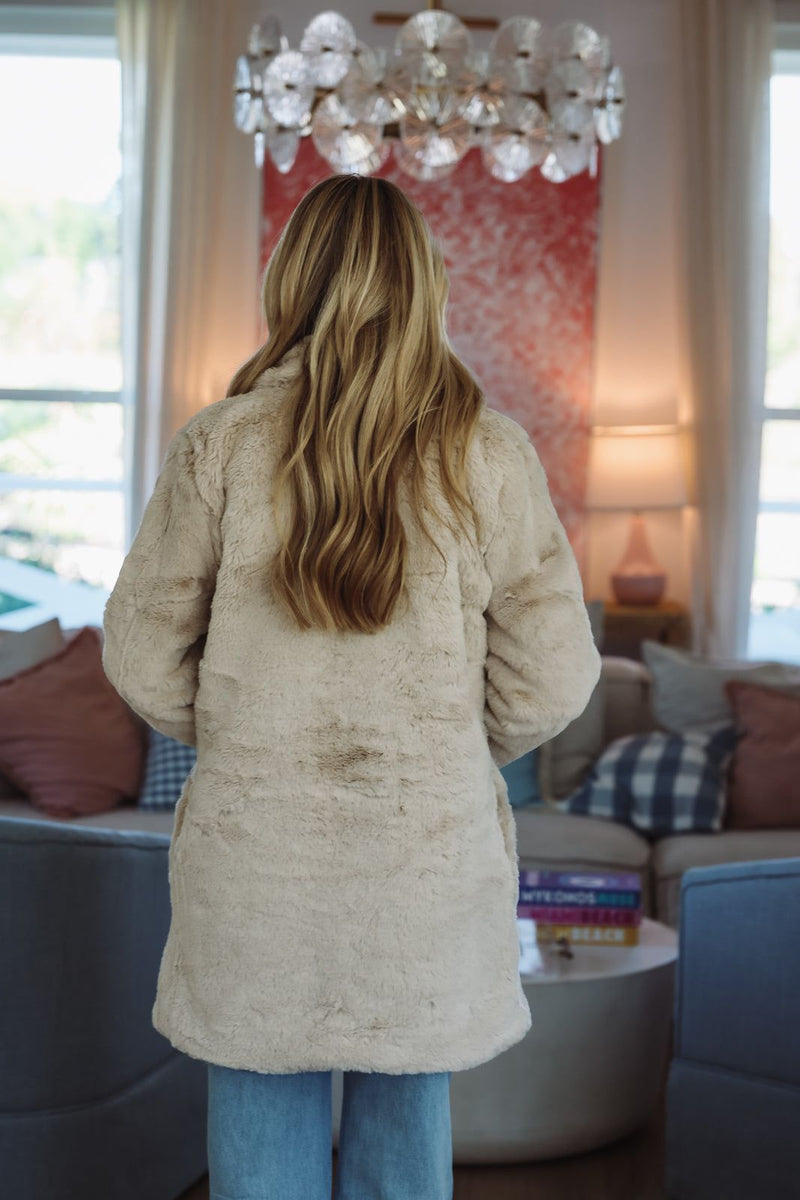 Hazel & Olive SSL82308 Winter's Grace Faux Fur Coat - Tan