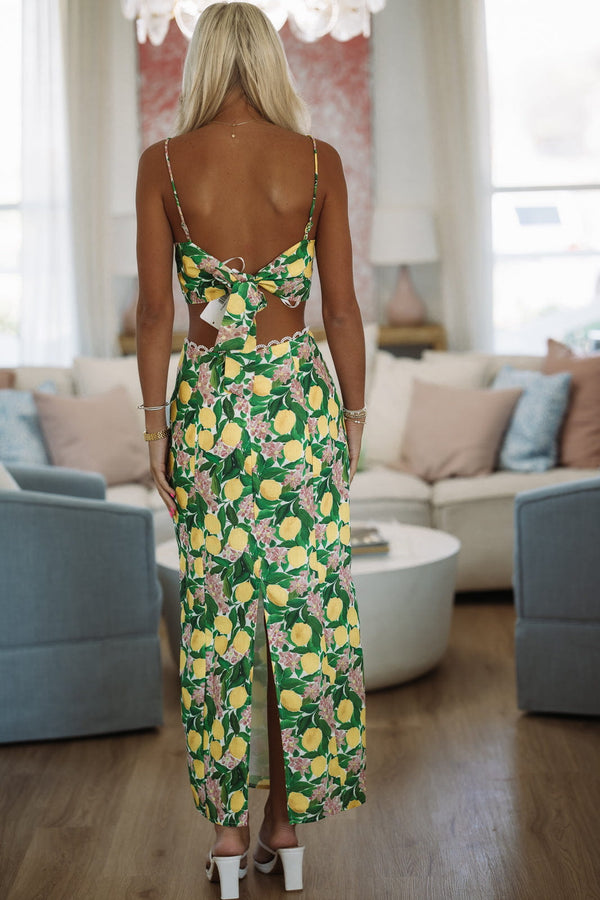 Hazel & Olive ST4068D11/S Barefoot Grove Maxi Skirt - Lemon Yellow and Green