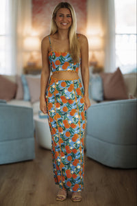 Hazel & Olive ST4068D14/S Barefoot Grove Maxi Skirt - Orange and Blue