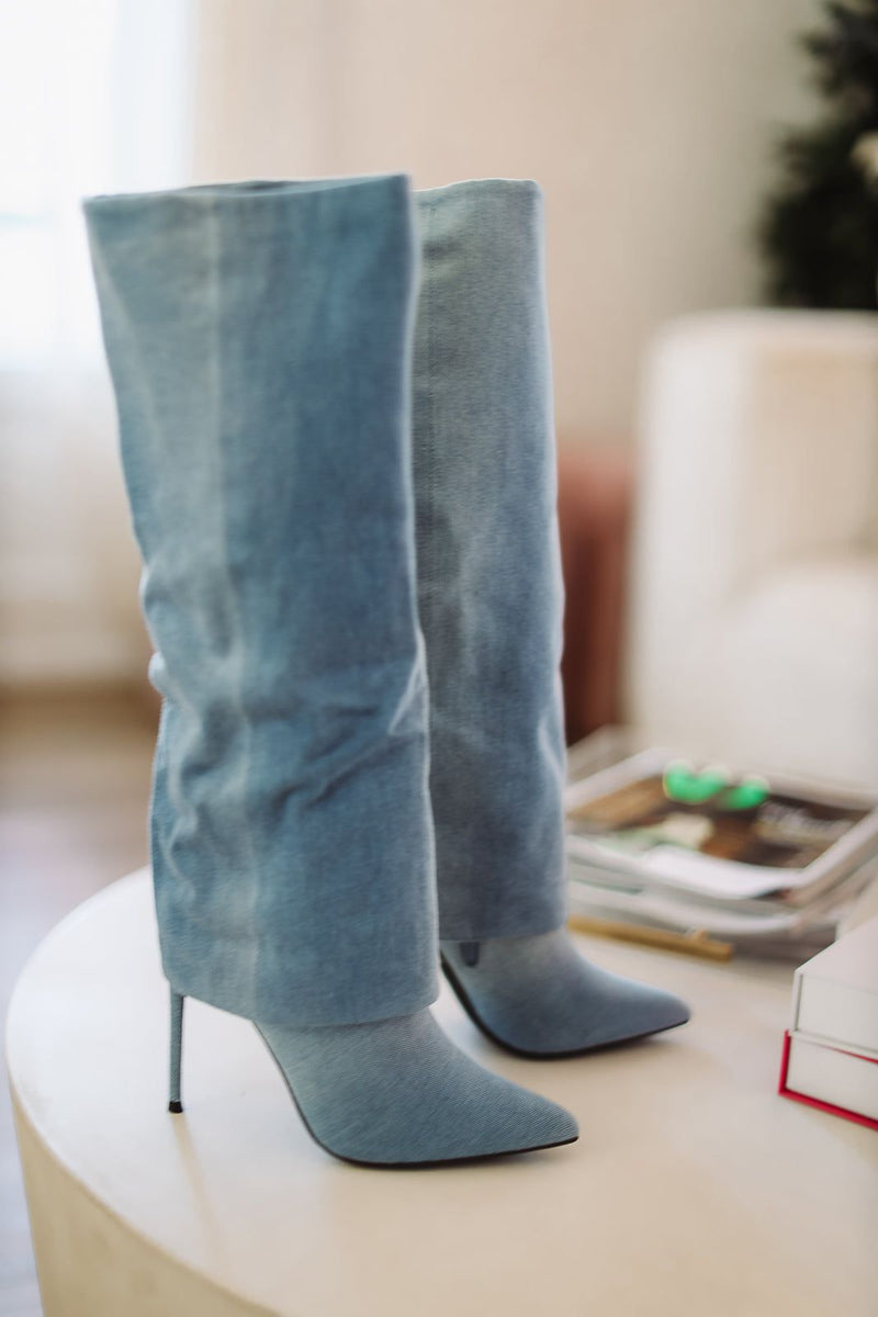 Statement Making Foldover Boots - Denim-HAZEL & OLIVE-5.5-