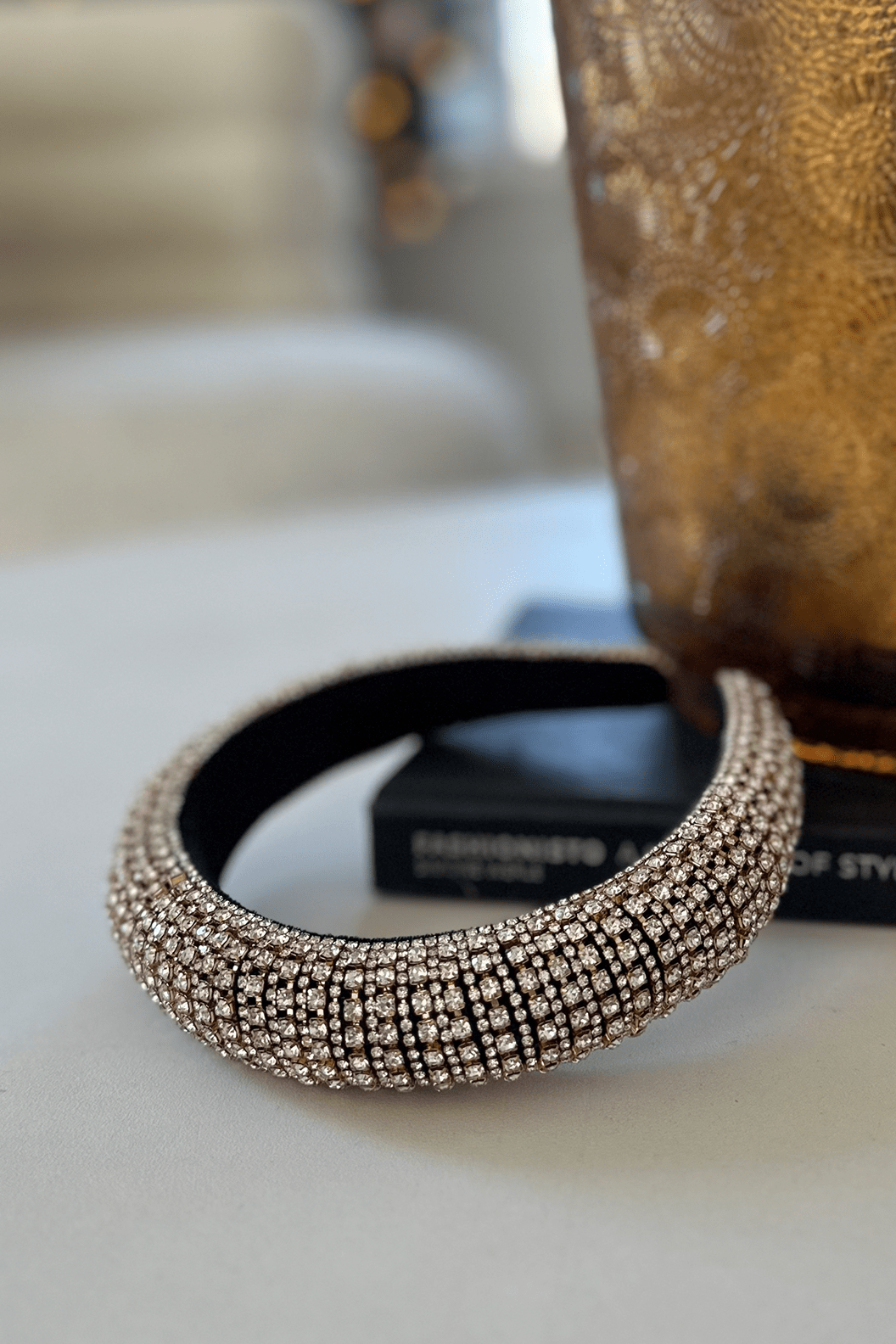 Statement Puffy Rhinestone Headband - Gold – Hazel & Olive display picture 3
