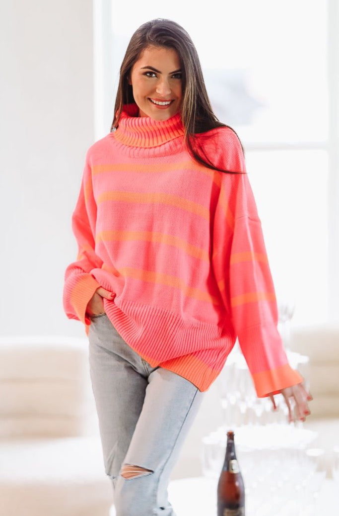 HAZEL & OLIVE Staying Optimistic Sweater - Pink and Orange