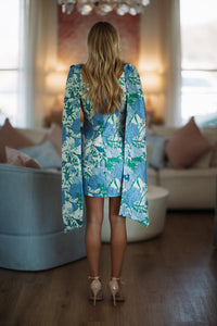 Hazel & Olive STD14654A Iron Roses Mini Dress - Blue and Green