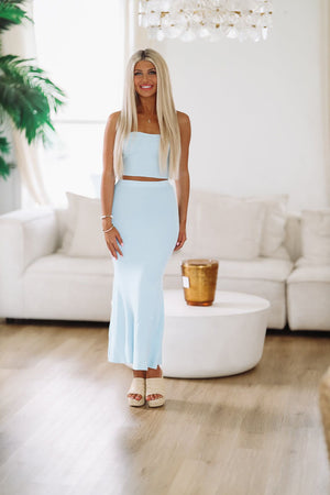 HAZEL & OLIVE Summer Of Me Crop Top and Maxi Skirt Two Piece Set - Light Blue