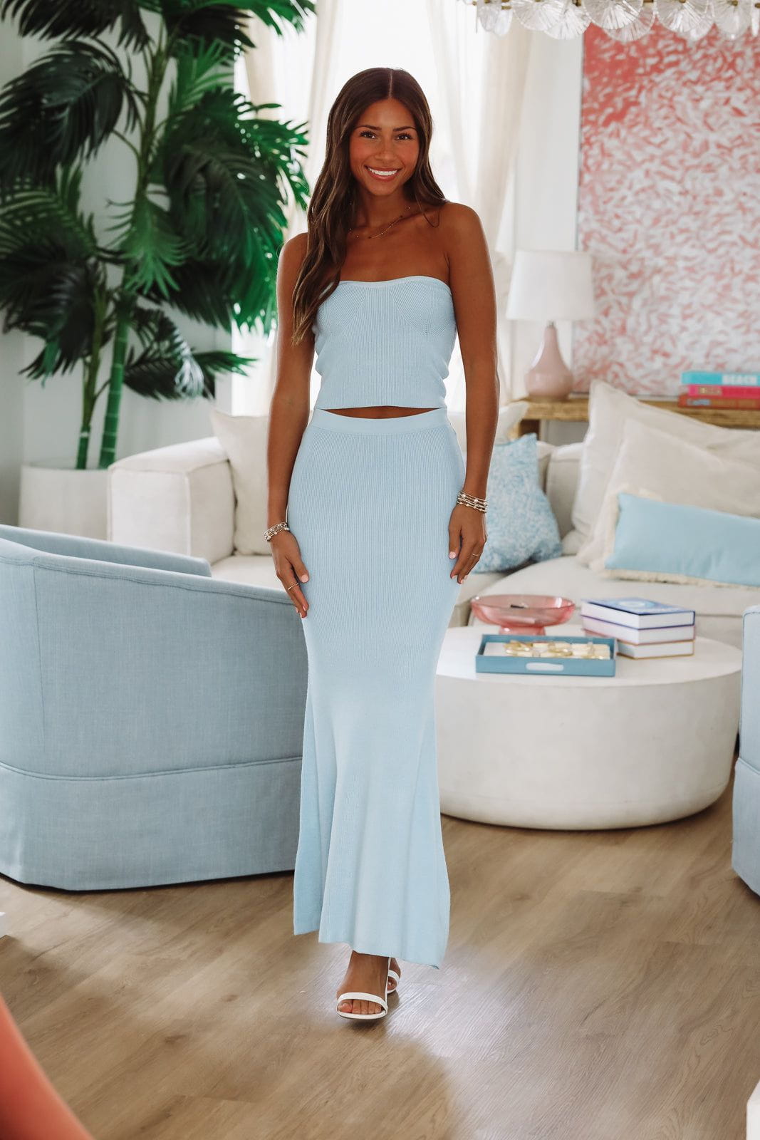 Summer Of Me Crop Top and Maxi Skirt Two Piece Set - Light Blue