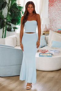 Summer Of Me Crop Top and Maxi Skirt Two Piece Set - Light Blue-HAZEL & OLIVE MST7902-Small-