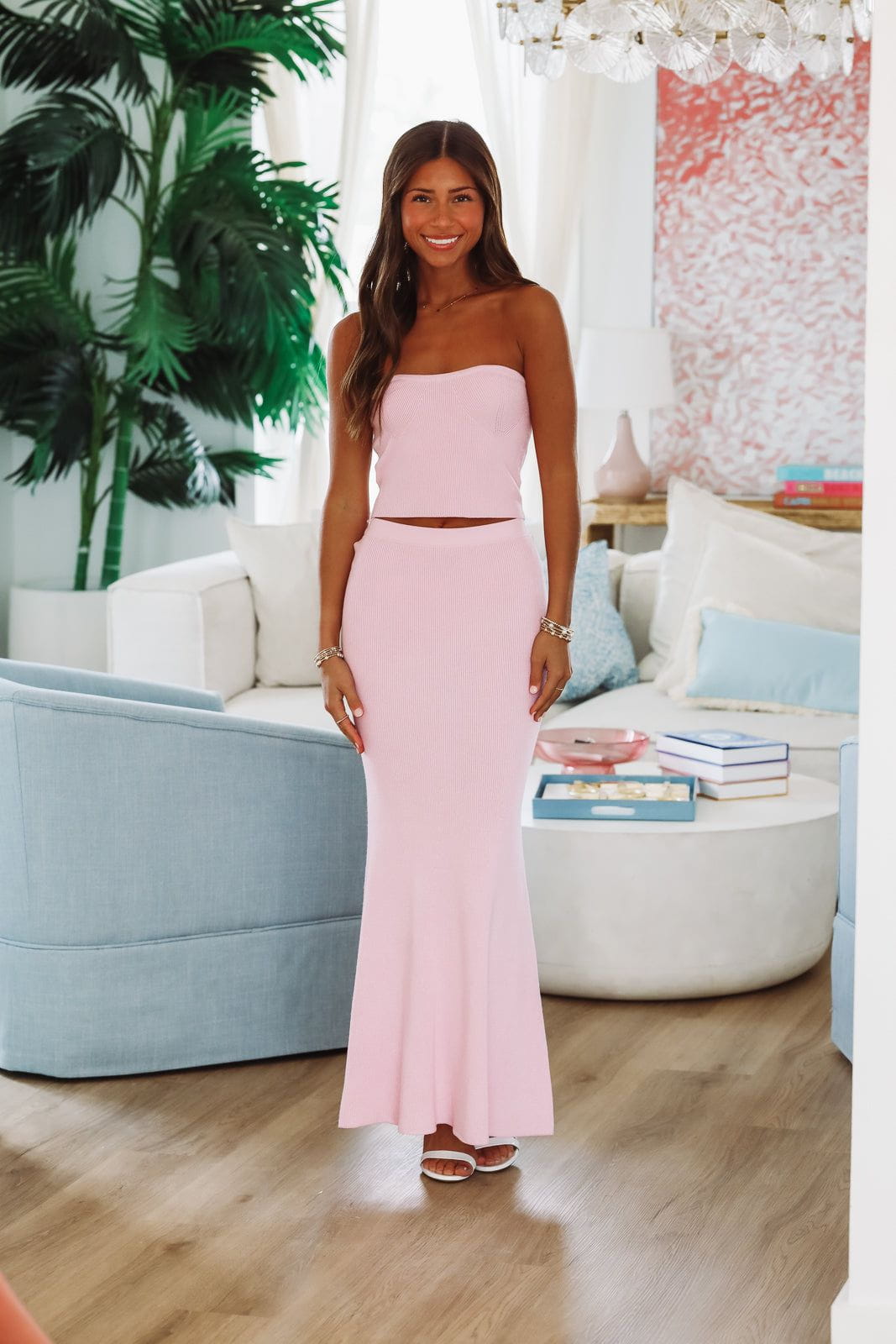 Summer Of Me Crop Top and Maxi Skirt Two Piece Set Pink Small