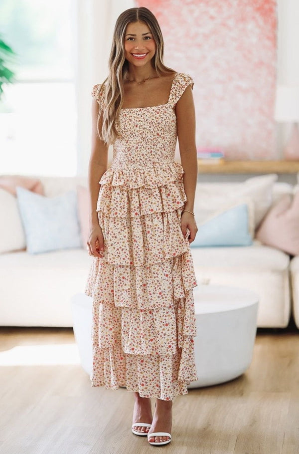 Summer Skies Floral Maxi - Ivory and Orange-HAZEL & OLIVE-Small-