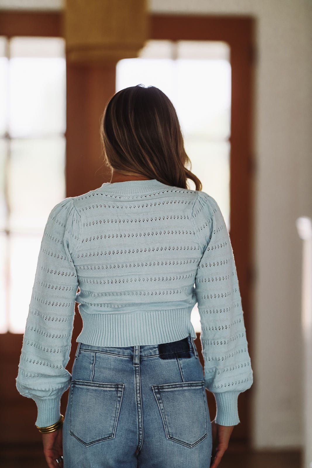 Sweet as Sugar Bow Sweater - Light Blue and Ivory-HAZEL & OLIVE-Small-