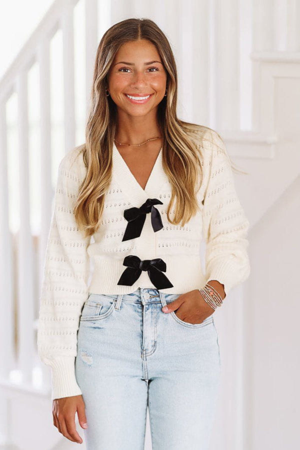 Sweet as Sugar Bow Sweater - Oatmeal and Black-HAZEL & OLIVE-Small-
