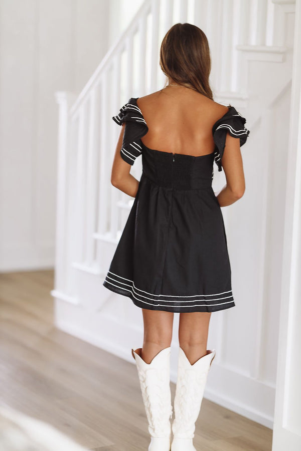 Swirling In Your Mind Mini Dress - Black-HAZEL & OLIVE-Small-