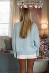 Hazel & Olive SWT2543 Ski Time Oversized Sweater - Light Blue and Ivory