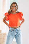 HAZEL & OLIVE Tailgate Time Crop Sweater - Orange and White