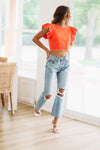 HAZEL & OLIVE Tailgate Time Crop Sweater - Orange and White