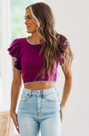 HAZEL & OLIVE Tailgate Time Crop Sweater - Purple and White