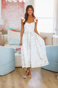Take Me Anywhere Midi Dress - Blue and White-HAZEL & OLIVE-Small-