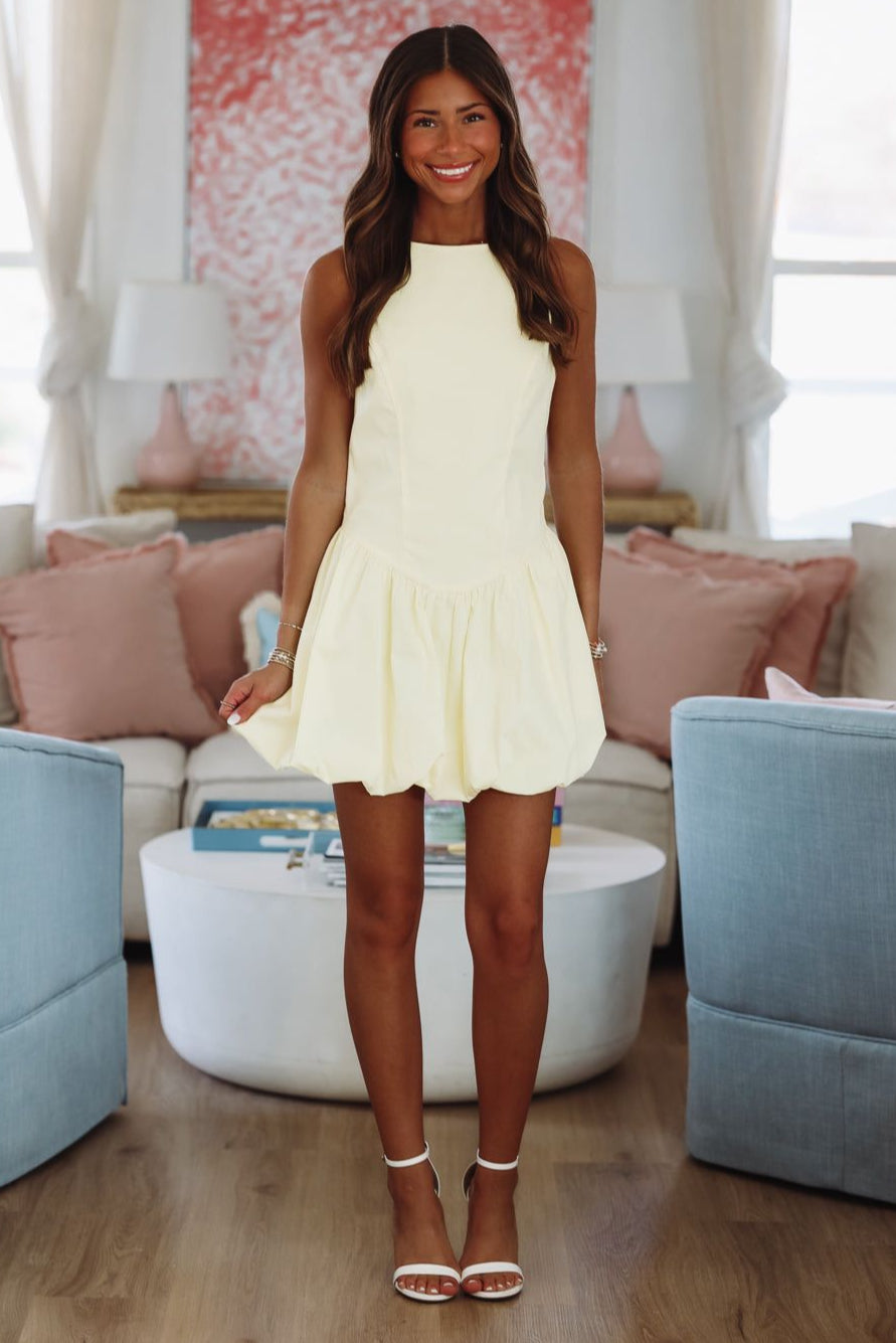 Tamara Mini Dress - Light Yellow-HAZEL & OLIVE-XSmall-