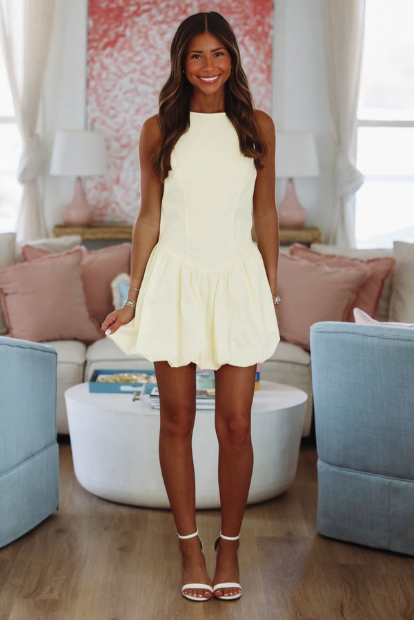 Tamara Mini Dress - Light Yellow-HAZEL & OLIVE-XSmall-