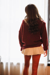Hazel & Olive TC30622-Brandi Red, White and Cute Sweater - Burgundy
