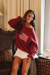 Hazel & Olive TC30622-Brandi Red, White and Cute Sweater - Burgundy