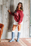 Hazel & Olive TC30622-Brandi Red, White and Cute Sweater - Burgundy