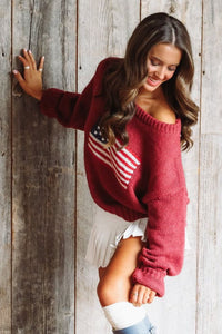 Hazel & Olive TC30622-Brandi Red, White and Cute Sweater - Burgundy