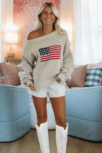 Hazel & Olive TC30622-Brandi Red, White and Cute Sweater - Oatmeal