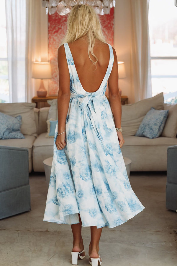 Tender Kisses Midi Dress - Blue-HAZEL & OLIVE-Small-